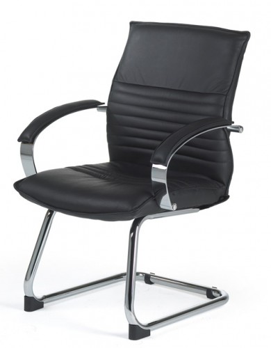 Easychair Echtleder Besucherstuhl & Konferenzsessel Freischwinger Schwarz