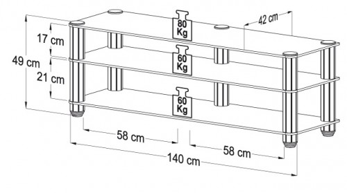 VCM TV Rack TV Regal Cordoba aus Glas und Aluminium 49 x 140 x 42 cm
