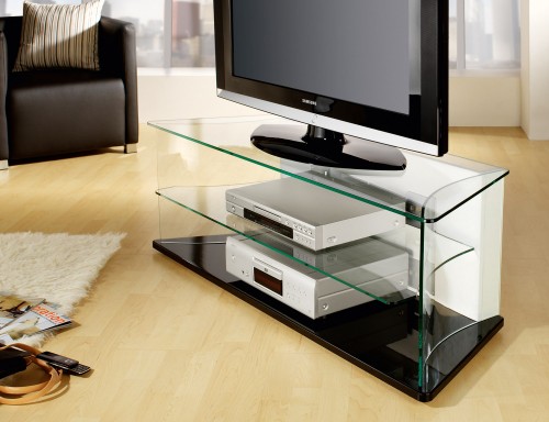 VCM Design TV Rack Cadiz TV Regal Glas mit Lack Schwarz Wei&szlig;  132 x 47 x 45 cm