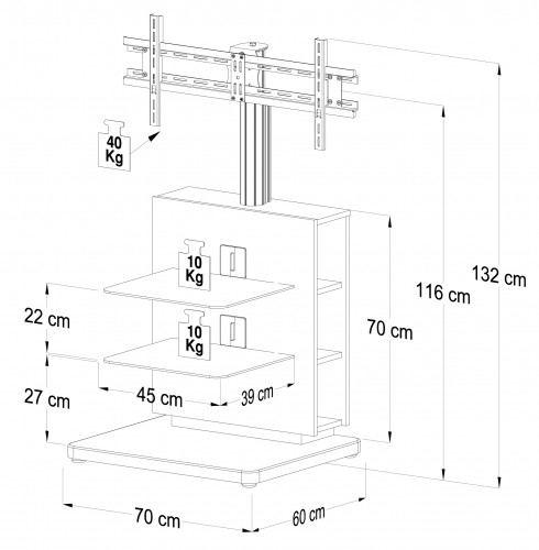 VCM TV St&auml;nder Madrid LCD Standfu&szlig; mit CD / DVD Regal Lack Wei&szlig; Glas Schwarz