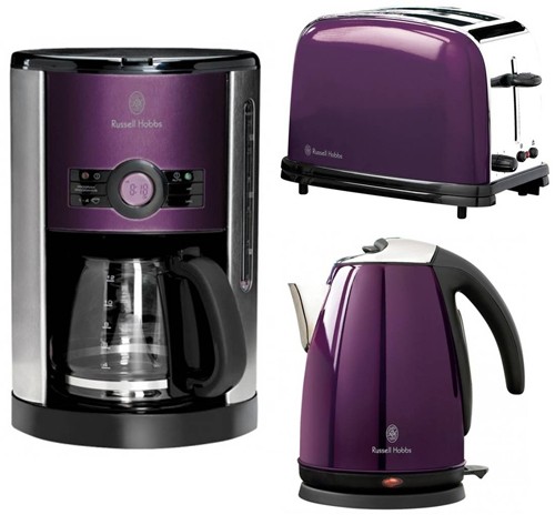 Russell Hobbs Purple Passion 3-teiliges Fr&uuml;hst&uuml;cksset (Kaffeemaschine digital + Wasserkocher+Toaster)