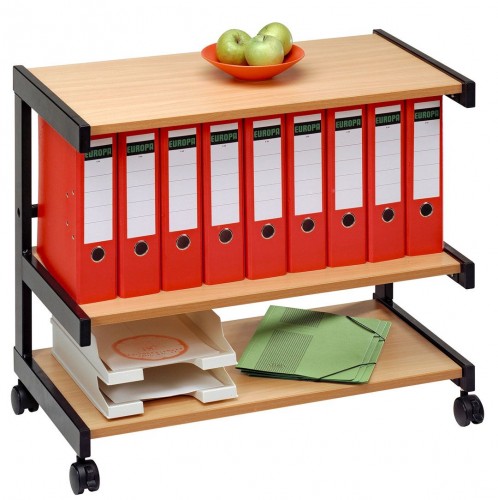 Hammerbacher B&uuml;rowagen 81 x 43 x 67 cm Rollwagen mit 3 B&ouml;den Aktenwagen Buche Schwarz