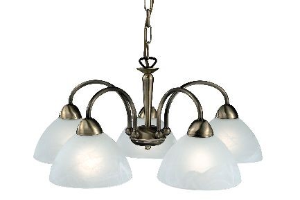 Paul Neuhaus 3045-11 Kronleuchter aus Altmessing und Alabasterglas, 5-flammig