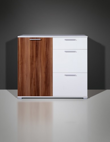 Amstyle Design Kommode Ruby Sideboard mit 3 Schubladen Anrichte 96 x 40 cm Walnuss / Wei&szlig;