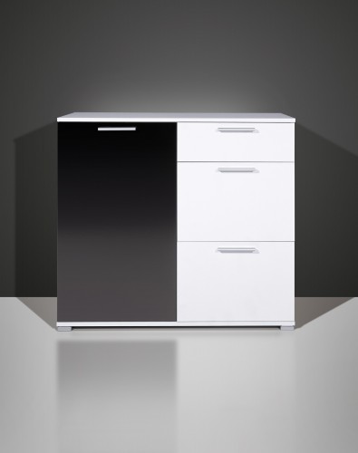 Amstyle Design Kommode Ruby Sideboard mit 3 Schubladen Anrichte 96 x 40 cm Schwarz / Wei&szlig;