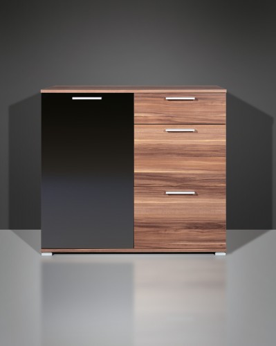 Amstyle Design Kommode Ruby Sideboard mit 3 Schubladen Anrichte 96 x 40 cm Walnuss / Schwarz