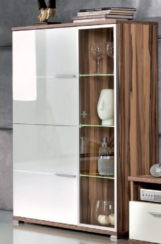 Amstyle Design Standvitrine Luna Wohnzimmer Vitrine Schrank Baltimore Walnuss / Wei&szlig; Hochglanz