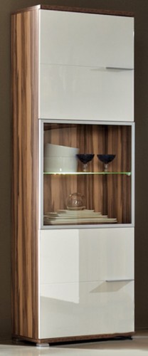 Amstyle Design Standvitrine Luna Wohnzimmer Vitrine Schrank Baltimore Walnuss / Wei&szlig; Hochglanz