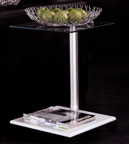 Zijlstra Design Wohnzimmertisch 40 x 40 cm Beistelltisch rollbar Glastisch, Ablage Wei&szlig; Hochglanz