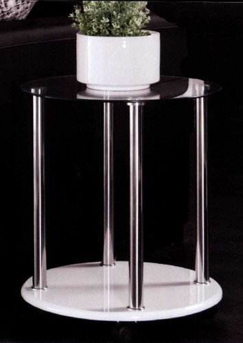 Zijlstra Design Wohnzimmertisch &Oslash; 45 cm runder Beistelltisch rollbar Glastisch, Ablage Wei&szlig; Hochglanz