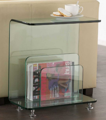 Zijlstra Design Wohnzimmertisch 50 x 28 cm Beistelltisch komplett aus Glas, Glastisch mit Zeitungsst&auml;nder