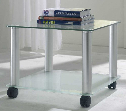 Zijlstra Design Wohnzimmertisch 50 x 50 cm Glastisch Beistelltisch rollbar
