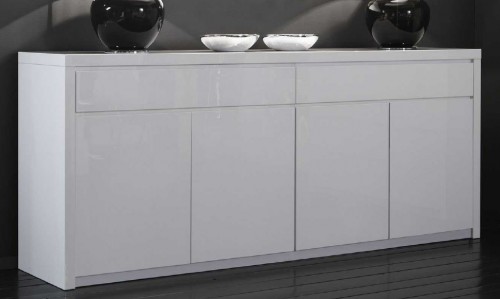 Zijlstra Design Kommode 240 x 50 cm gro&szlig;es Sideboard mit 2 Schubladen Wei&szlig; Hochglanz