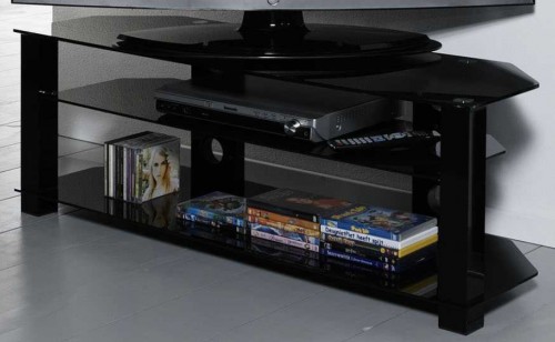 Zijlstra Design Fernsehtisch 120 x 41 cm TV Rack mit Drehteller, Hifi Regal aus Glas Schwarz Hochglanz