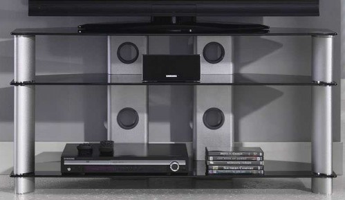 Zijlstra Design Fernsehtisch 110 x 40 cm TV Rack Hifi Regal aus Glas Schwarz / Aluminium