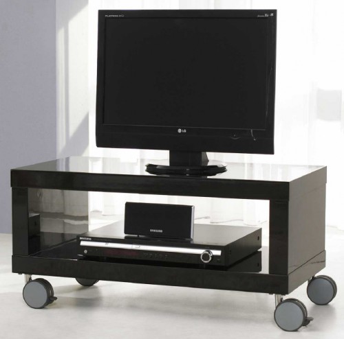 Zijlstra Design Fernsehtisch 80 x 40 cm TV Rack rollbar, Hifi Regal Schwarz Hochglanz