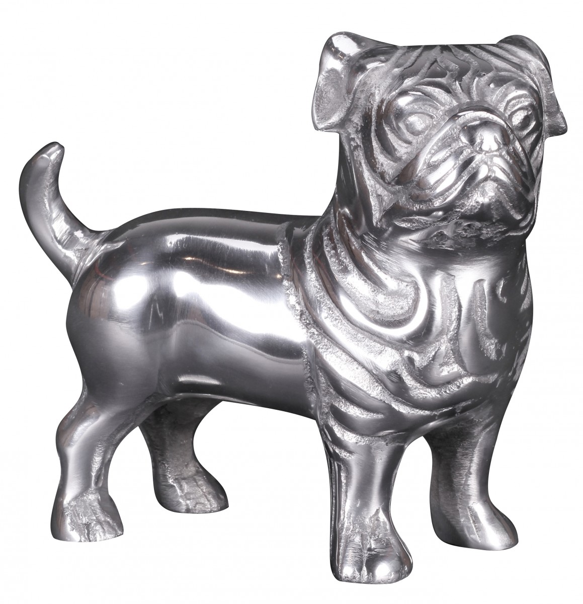 Décoration design chien BULLDOG sculpture statue aluminium argent 19cm