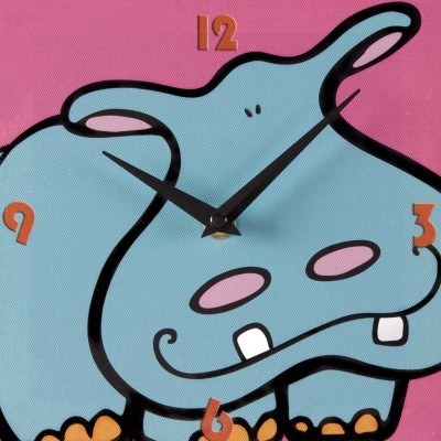 Invicta Interior AMSTYLE Design Uhr Happy Hippo 20x20cm Kinderuhr Wanduhr H&auml;ngeuhr