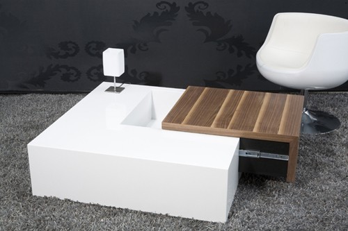 Invicta Interior AMSTYLE Design Couchtisch Secret Box weiss-walnuss Wohnzimmertisch 100 x 100 cm