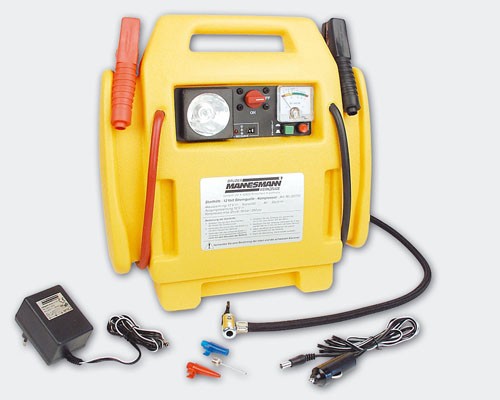 Br&uuml;der Mannesmann Mobile Power-Station Starthilfe mit 12 Volt Stromquelle und Kompressor 18 bar
