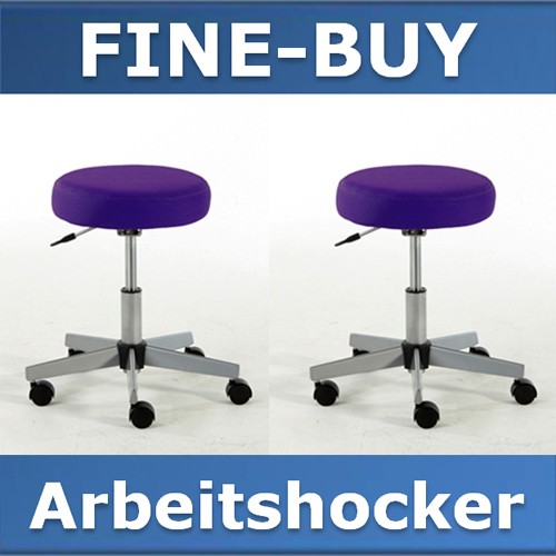 Easychair 2x Design Arbeitshocker Ron Purple Rollhocker, Arbeitsstuhl gepolstert Hocker