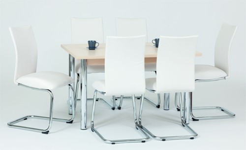 Josef Hoffmann Tischfabrik Design Holz Esstisch 80 (120) x 80 cm K&uuml;chentisch ausziehbar mit Chrom Gestell