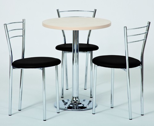 Josef Hoffmann Tischfabrik Design Holz Bistrotisch &Oslash; 70 cm, runder Esstisch mit Trompetenfu&szlig; aus Chrom
