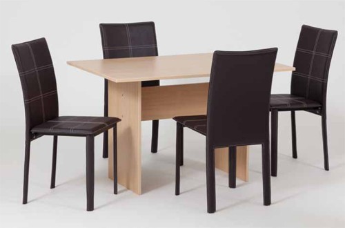 Josef Hoffmann Tischfabrik Design Holz Esstisch, Tisch Buche 120 x 80 cm + 4 St&uuml;hle aus Kunstleder Braun
