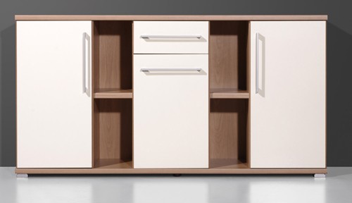 Amstyle Design Sideboard Freeport B&uuml;roschrank 150x80cm Nussbaum Creme Seitenschrank