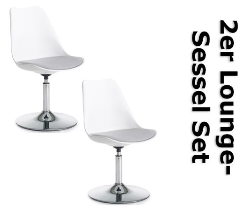 Easychair Design Lounge-Drehsessel Malm&ouml;3 Wei&szlig;/Grau Trompetenfu&szlig; verchromt Esszimmerstuhl