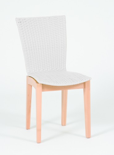 Josef Hoffmann Tischfabrik Design Stuhl Anja Esszimmerstuhl K&uuml;chenstuhl aus Buche und Kunstfaser-Geflecht Wei&szlig;