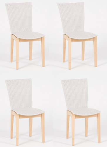 Josef Hoffmann Tischfabrik 4x Design Stuhl Anja Esszimmerstuhl K&uuml;chenstuhl aus Buche und Kunstfaser-Geflecht Wei&szlig;