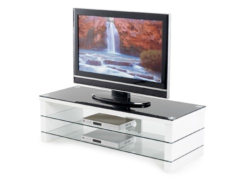 Ilert Design Fernsehtisch Calma 15 Lowboard 130 x 50 cm, TV Regal aus Glas Schwarz-Wei&szlig; Hochglanz
