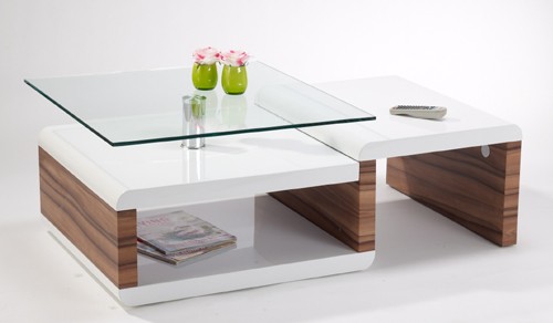 Ilert Design Couchtisch Isabella 12 Wohnzimmertisch 118 x 70 cm, mit Glasplatte Nussbaum Wei&szlig; Hochglanz