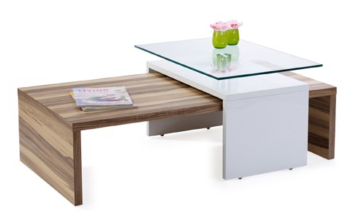 Ilert Design Couchtisch Joelina Wohnzimmertisch 120 x 75 cm, Glastisch Walnuss Wei&szlig; Hochglanz