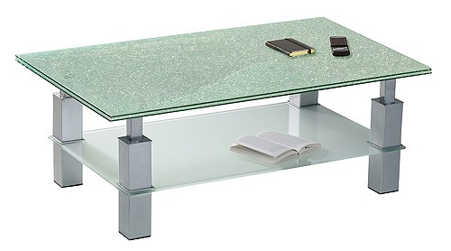 Ilert Design Couchtisch Fancy Wohnzimmertisch 110 x 70 cm, Glastisch mit Crashglas und Metall-F&uuml;&szlig;en