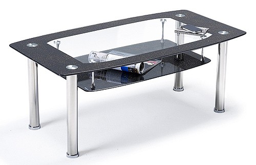 Ilert Design Couchtisch Jerome Wohnzimmertisch 110 x 60 cm, Glastisch mit Glitzer Effekt Schwarz