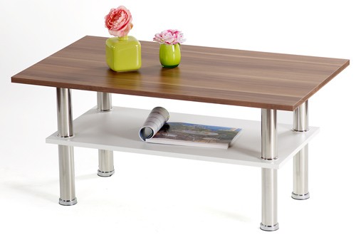 Ilert Design Couchtisch Juri Wohnzimmertisch 95 x 55 cm, Holztisch Nussbaum-Wei&szlig;
