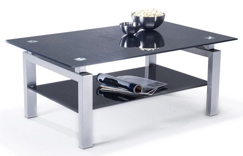 Ilert Design Couchtisch Pedro Wohnzimmertisch 110 x 70 cm, Glastisch Schwarz mit Glitzer Effekt