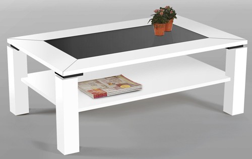 Ilert Design Couchtisch Sara Wohnzimmertisch 110 x 70 cm, Glastisch Wei&szlig;-Schwarz