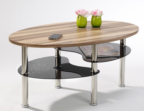 Ilert Design Couchtisch Shila 18 Wohnzimmertisch 90 x 55 cm Walnuss, Glas Schwarz mit Glitzer Effekt