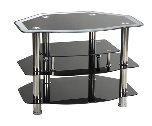 Ilert Design Fernsehtisch Bodo Lowboard 80 x 60 cm, TV Regal aus Glas Schwarz mit Metall-F&uuml;&szlig;e