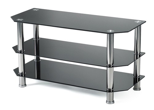 Ilert Design Fernsehtisch Paul Lowboard 100 x 45 cm, TV Regal aus Glas Schwarz mit Metall-F&uuml;&szlig;e