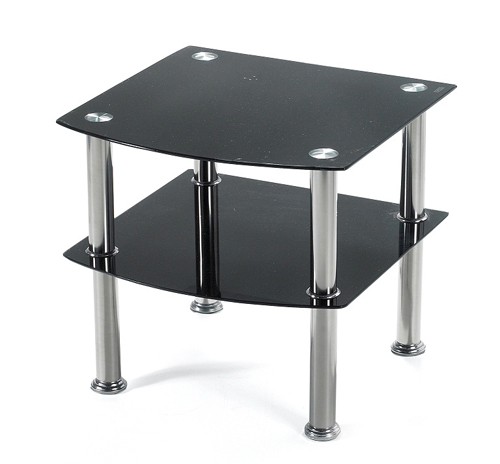 Ilert Design Fernsehtisch Peter Lowboard kleines TV Regal 45 x 45 cm, aus Glas Schwarz mit Glitzer Effekt