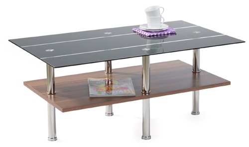 Ilert Design Couchtisch Nik 05 Wohnzimmertisch 100 x 60 cm, Glastisch Schwarz Nussbaum