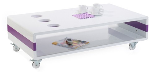 Ilert Design Couchtisch Raphael 22 Wohnzimmertisch 120 x 70 cm, rollbar Wei&szlig; Brombeer Hochglanz