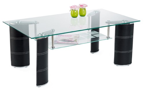 Ilert Design Couchtisch Romy Wohnzimmertisch 110 x 60 cm, Glastisch mit Kunststoff-F&uuml;&szlig;e Schwarz