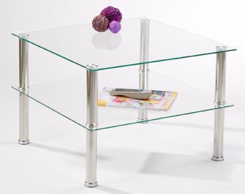 Ilert Design Couchtisch Zip Wohnzimmertisch 55 x 55 cm Glastisch mit Metall-F&uuml;&szlig;e