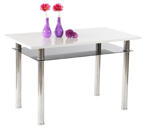 Ilert Design Esstisch Swing Tisch 120 x 70 cm Esszimmertisch mit Glas-Ablage Wei&szlig;