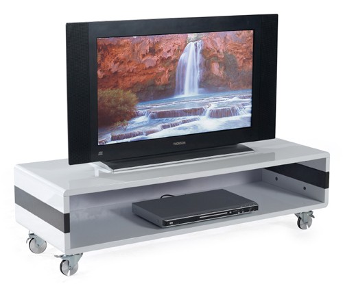 Ilert Design Fernsehtisch Pascal Lowboard 120 x 45 cm TV Regal rollbar Schwarz-Wei&szlig; Hochglanz